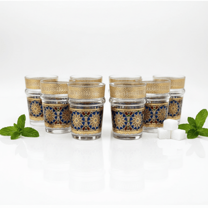 Alpha55 Set de 12 Verres à Thé Bou9 – Motif Zellij Bleu