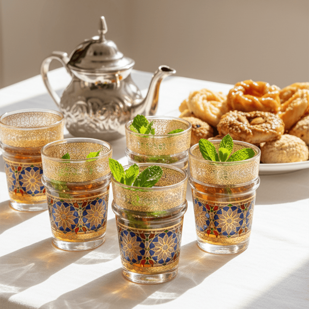 Alpha55 Set de 12 Verres à Thé Bou9 – Motif Zellij Bleu