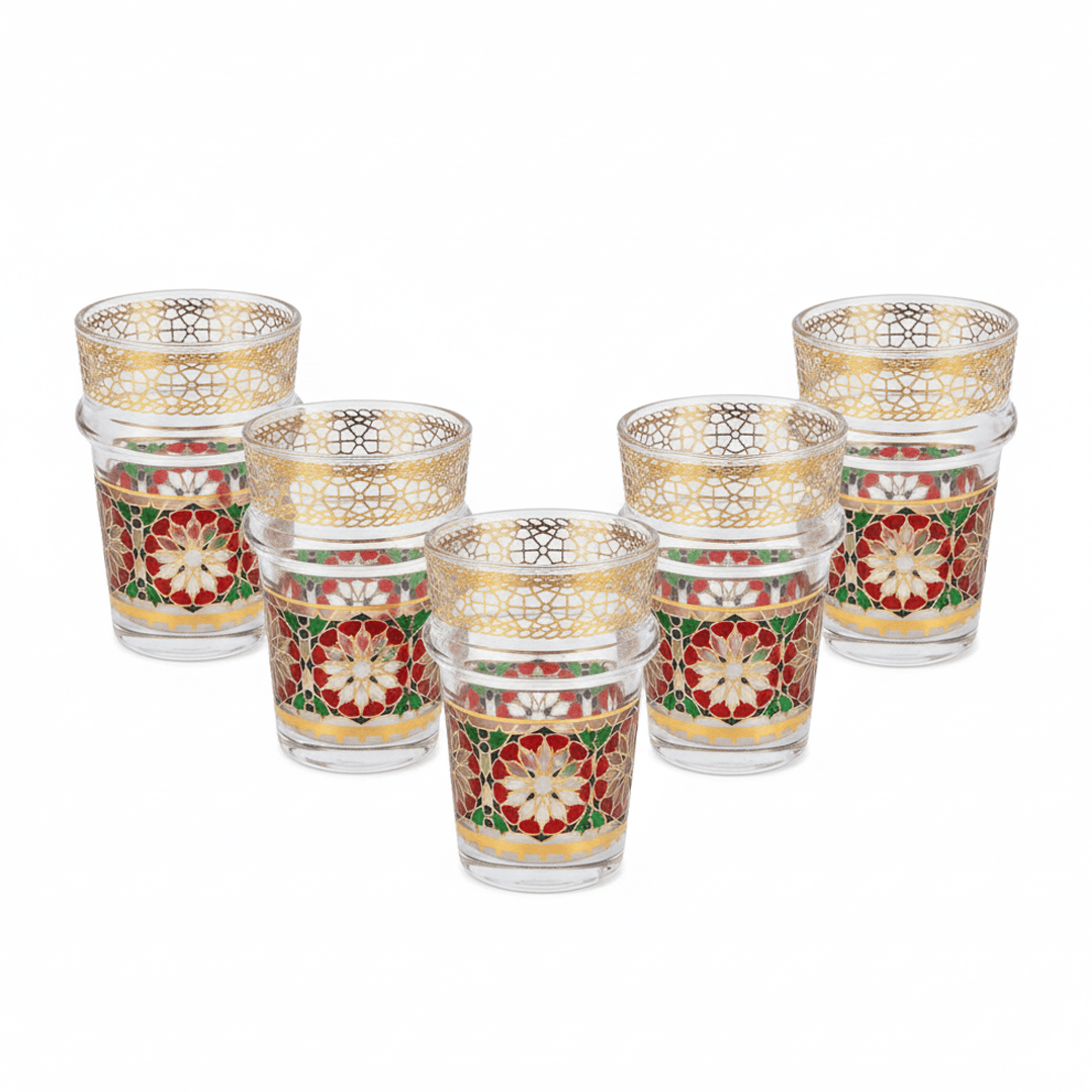 Alpha55 Set de 12 Verres à Thé Bou9 – Motif Zellij Rouge