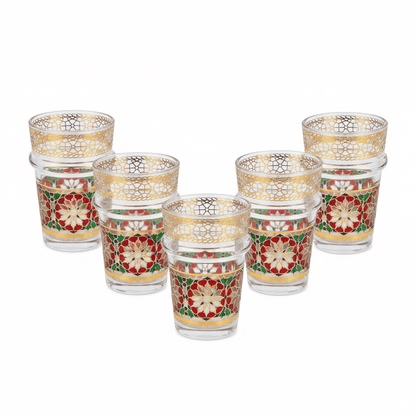 Alpha55 Set de 12 Verres à Thé Bou9 – Motif Zellij Rouge