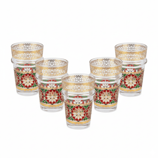 Alpha55 Set de 12 Verres à Thé Bou9 – Motif Zellij Rouge