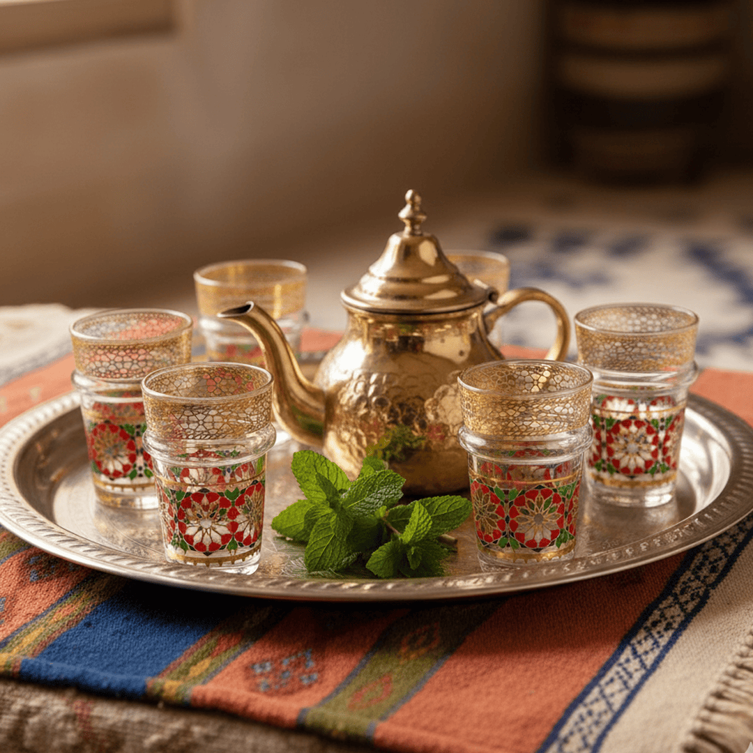 Alpha55 Set de 12 Verres à Thé Bou9 – Motif Zellij Rouge