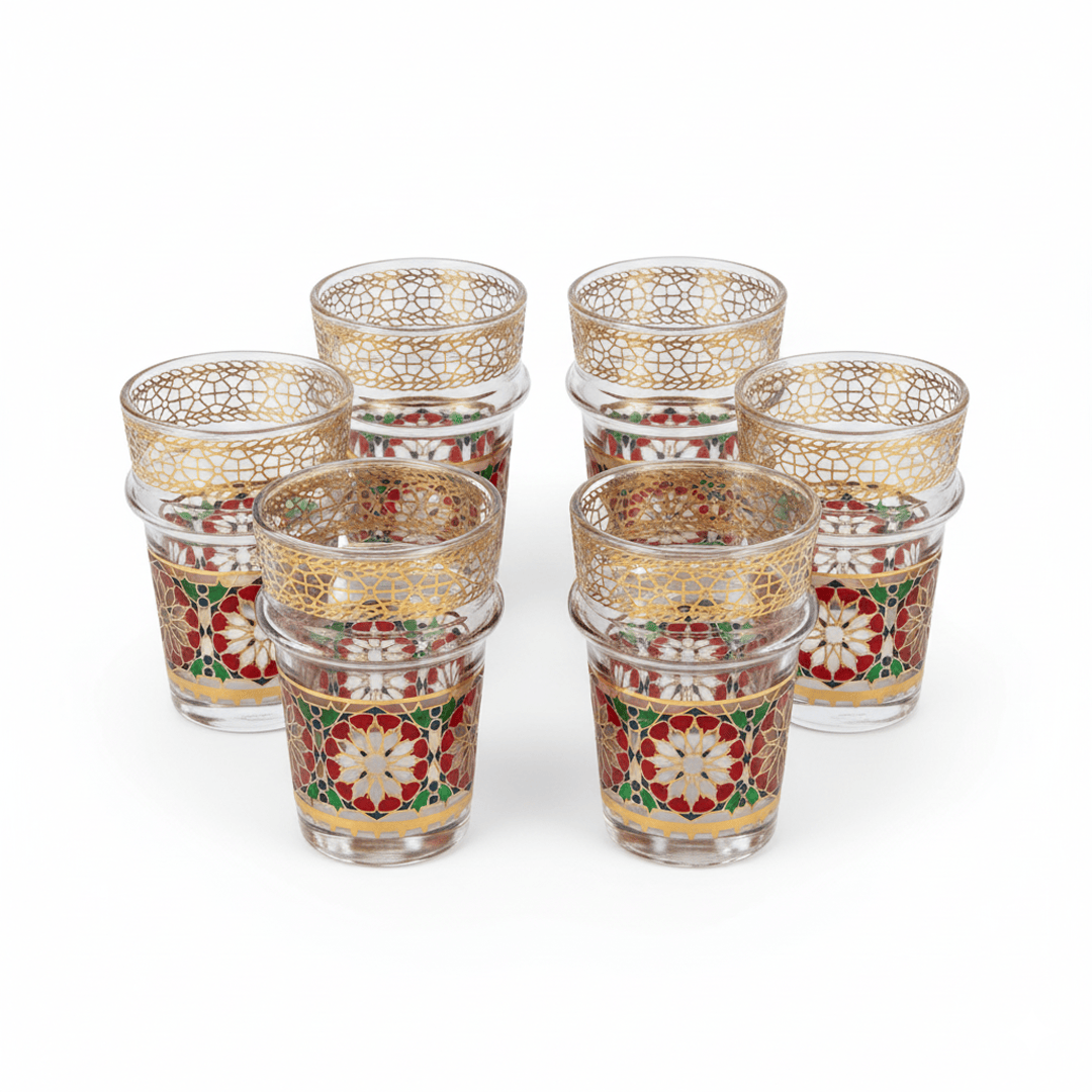 Alpha55 Set de 12 Verres à Thé Bou9 – Motif Zellij Rouge
