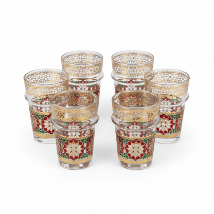 Alpha55 Set de 12 Verres à Thé Bou9 – Motif Zellij Rouge