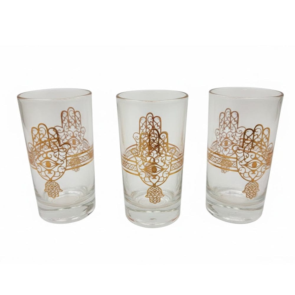 Alpha55 Set de 12 Verres à Thé Khmissa Dorés - Élégance Marocaine
