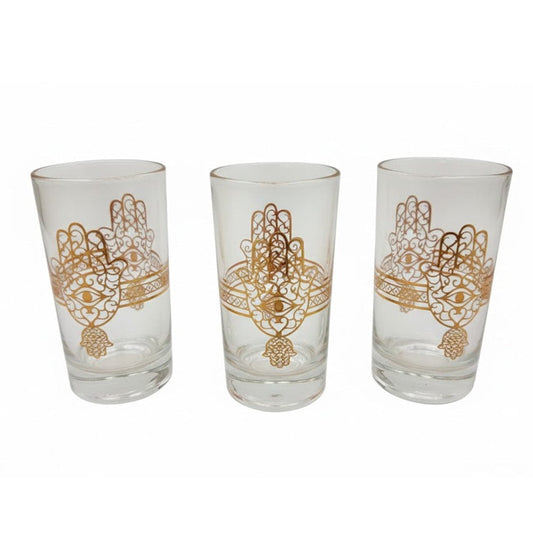 Alpha55 Set de 12 Verres à Thé Khmissa Dorés - Élégance Marocaine