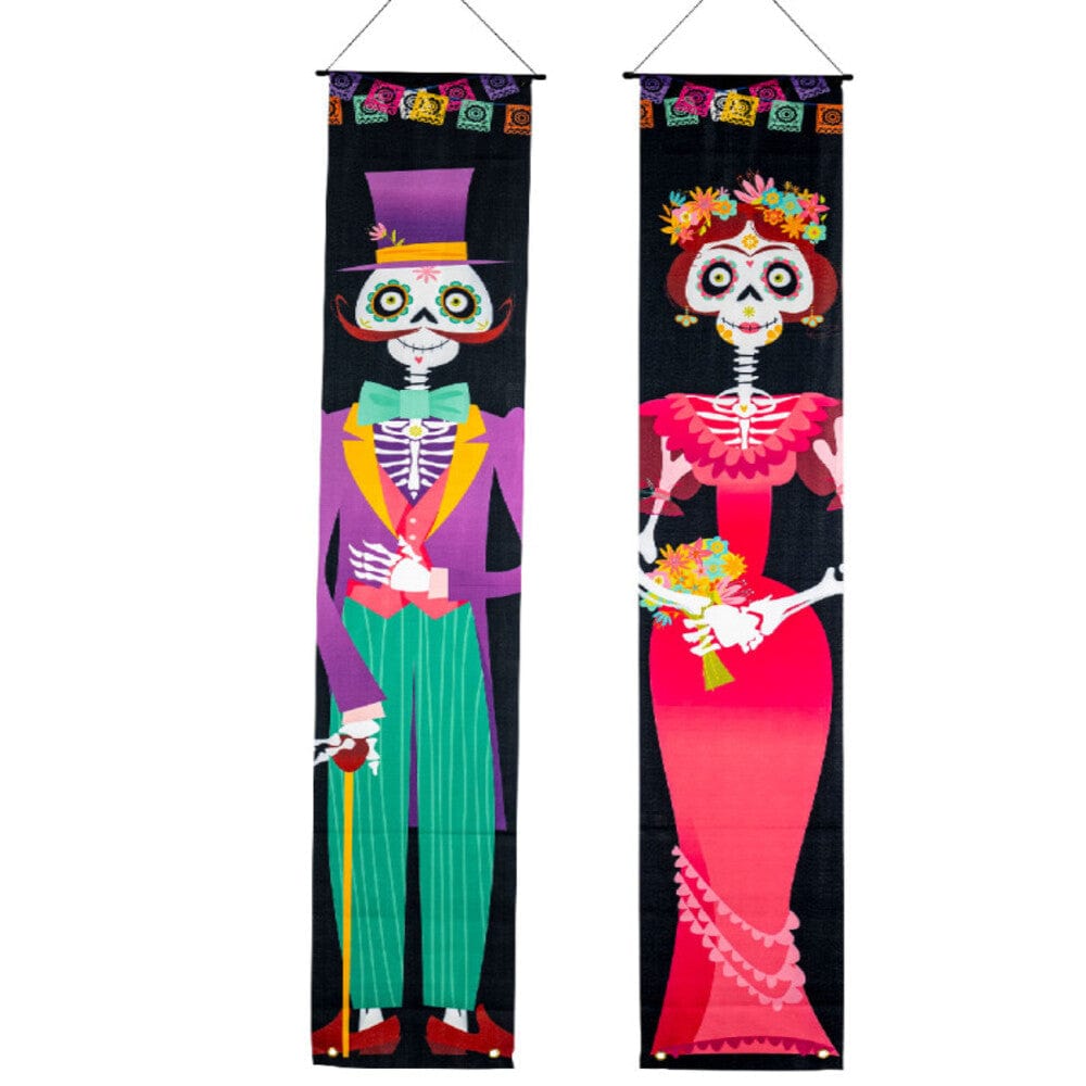 Alpha55 Set de 2 bannières en tissu à motif de crânes mexicains