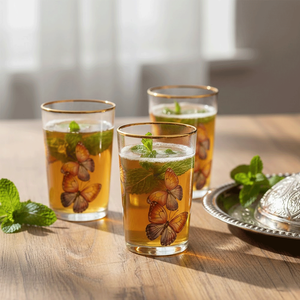 Alpha55 Set de 6 verres à thé 20 cl Papillons