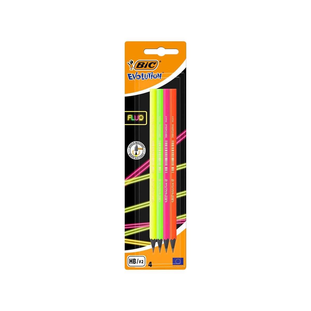 BIC Lot de 4 crayons à papier Evolution Fluo HB/2 de BIC