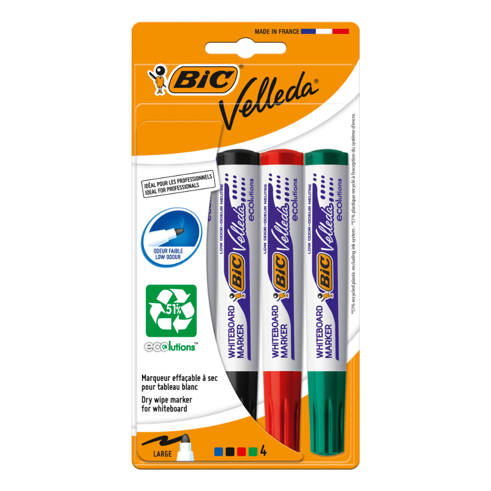 BIC Lot de 4 Feutres Effaçables Velleda BIC
