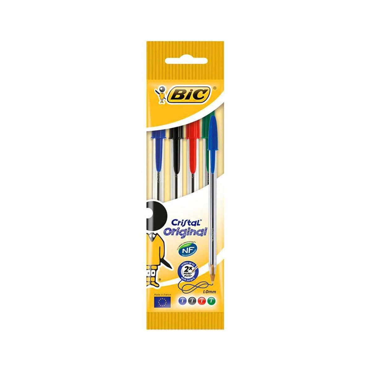 BIC Lot de 4 stylos à bille Cristal Original de BIC, 3 modèles