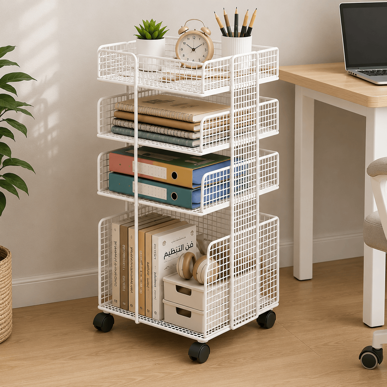 Chariot de Rangement Metal 4 Niveaux a Roulettes 32 x 28 x 58 cm