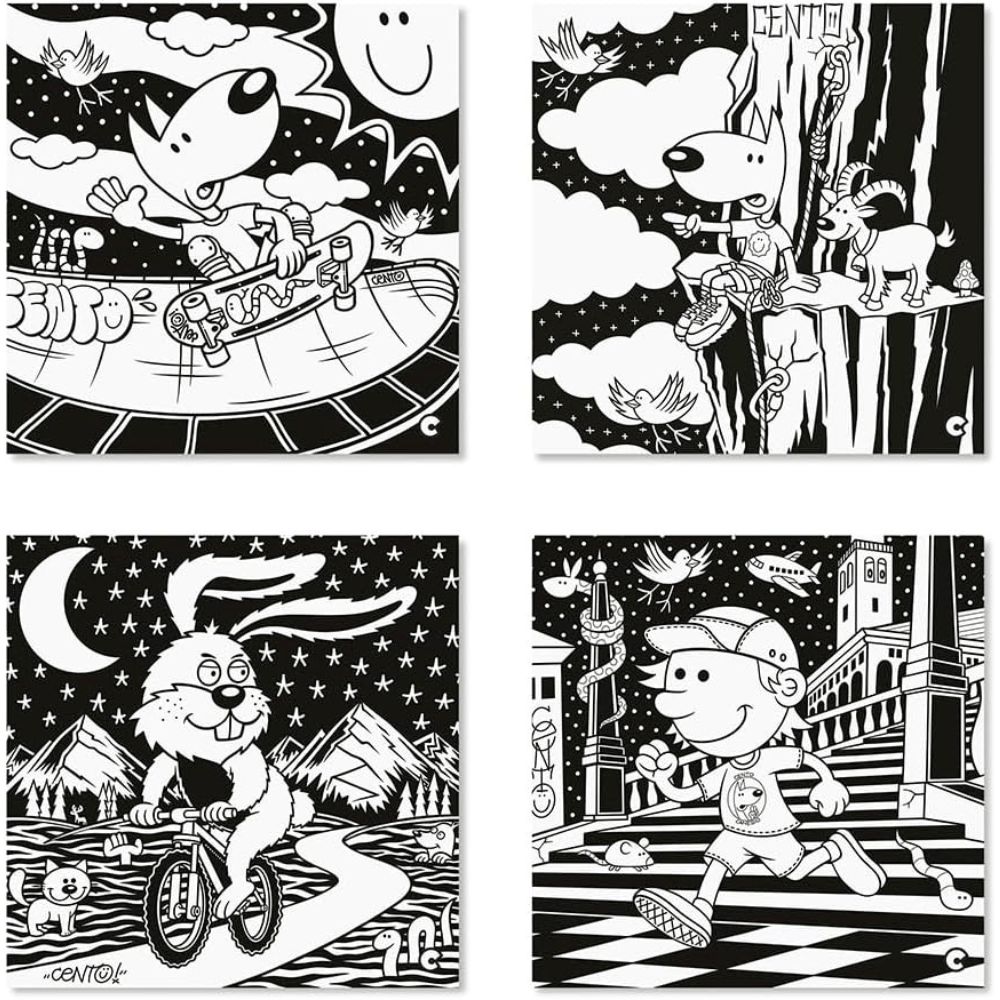 CLAIREFONTAINE Carioca Lot de 4 Illustrations de Coloriage en Velours – Thème Sports