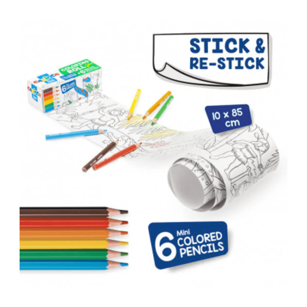 CLAIREFONTAINE Carioca Mini Rouleau Dessin Jungle avec 6 Crayons de Couleur