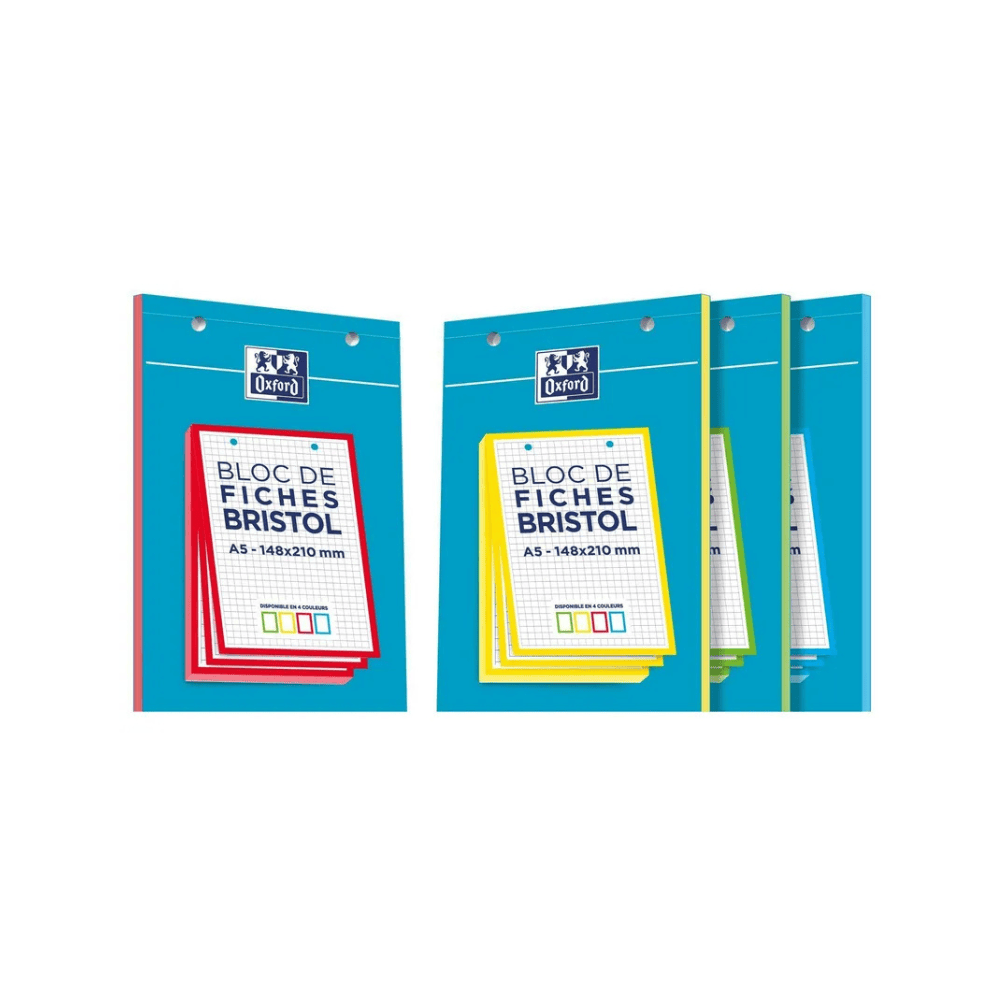 CLAIREFONTAINE Fiches Bristol Oxford A5 Perforées Couleurs 30 Feuilles