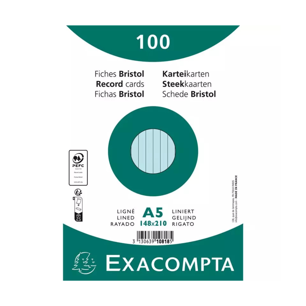 EXACOMPTA Fiches Exacompta A5 Bleues – Support de Notes et Révisions