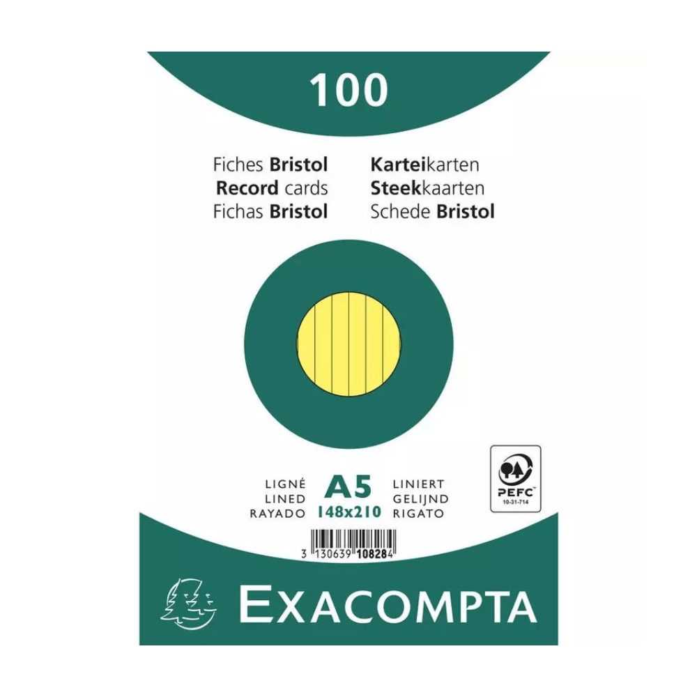EXACOMPTA Fiches Exacompta A5 Jaunes – Support de Notes et Révisions