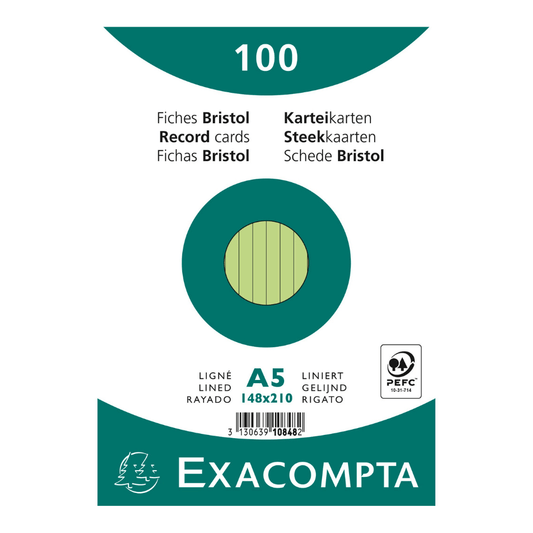 Fiches Exacompta A5 Vertes – Support de Notes et Révisions — Alpha 55 Maroc