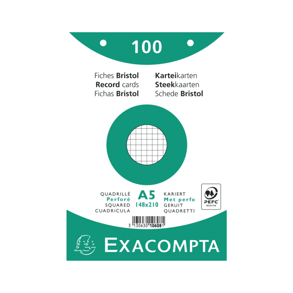 EXACOMPTA Lot de 100 Fiches Bristol Perforées – Organisation et Révisions