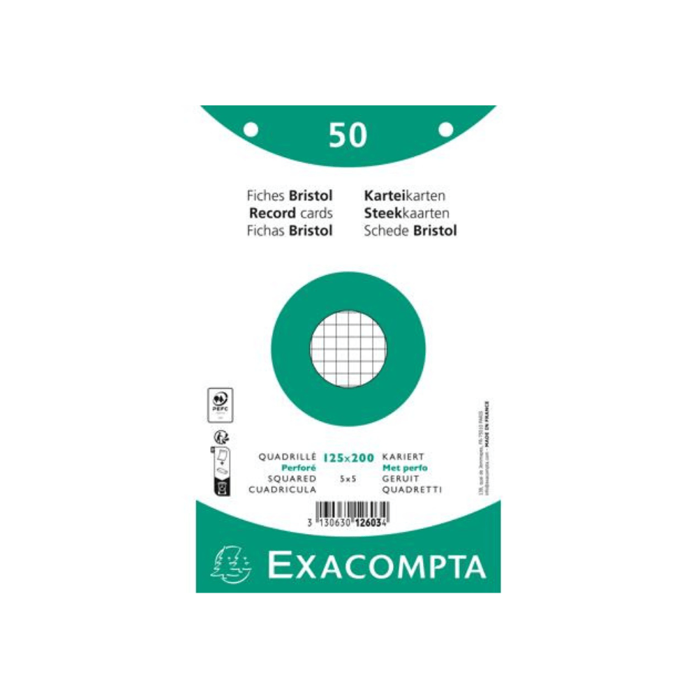 EXACOMPTA Lot de 50 Fiches Bristol Perforées – Classement et Révisions