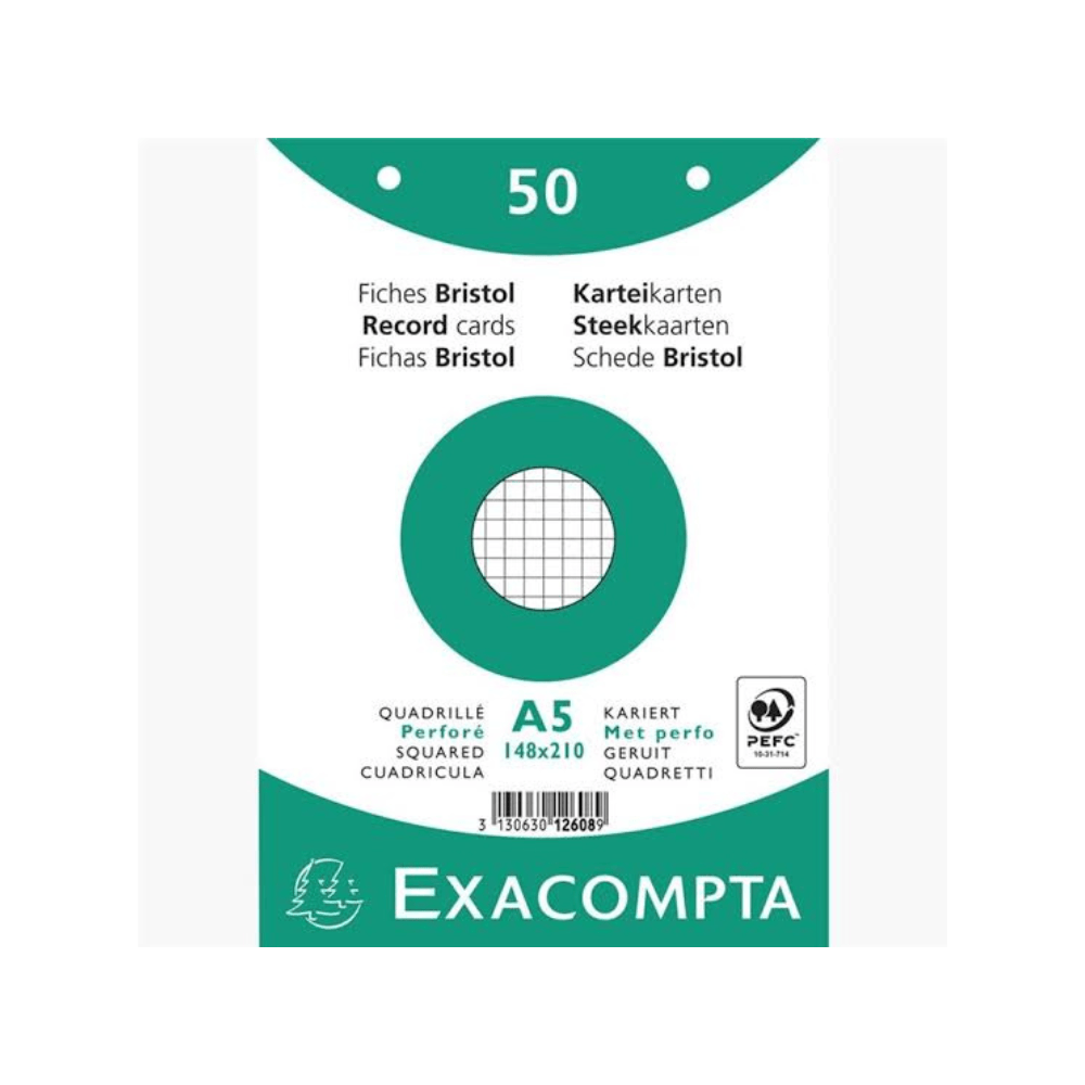EXACOMPTA Lot de 50 Fiches Bristol Perforées – Support de Révision et Classement