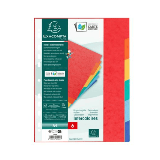Lot de 6 Intercalaires Exacompta A4 – Organisation de Documents — Alpha 55 Maroc