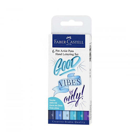 FABER-CASTELL Set Ecriture de 6 feutres d'encre de chine Pitt Artist nuances de bleu de FABER-CASTELL