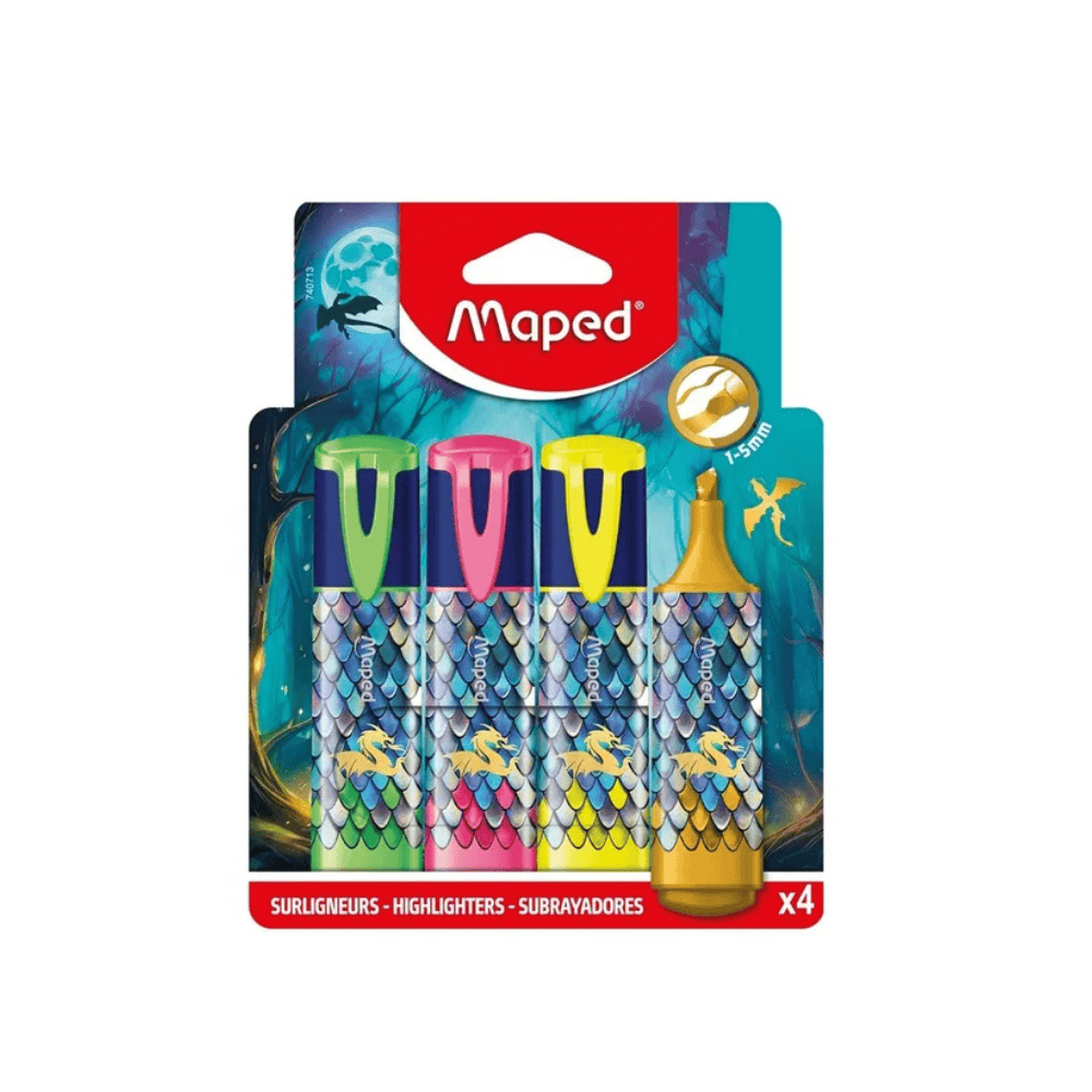 Maped Lot de 4 Surligneurs Maped Fluo'Peps Dragon