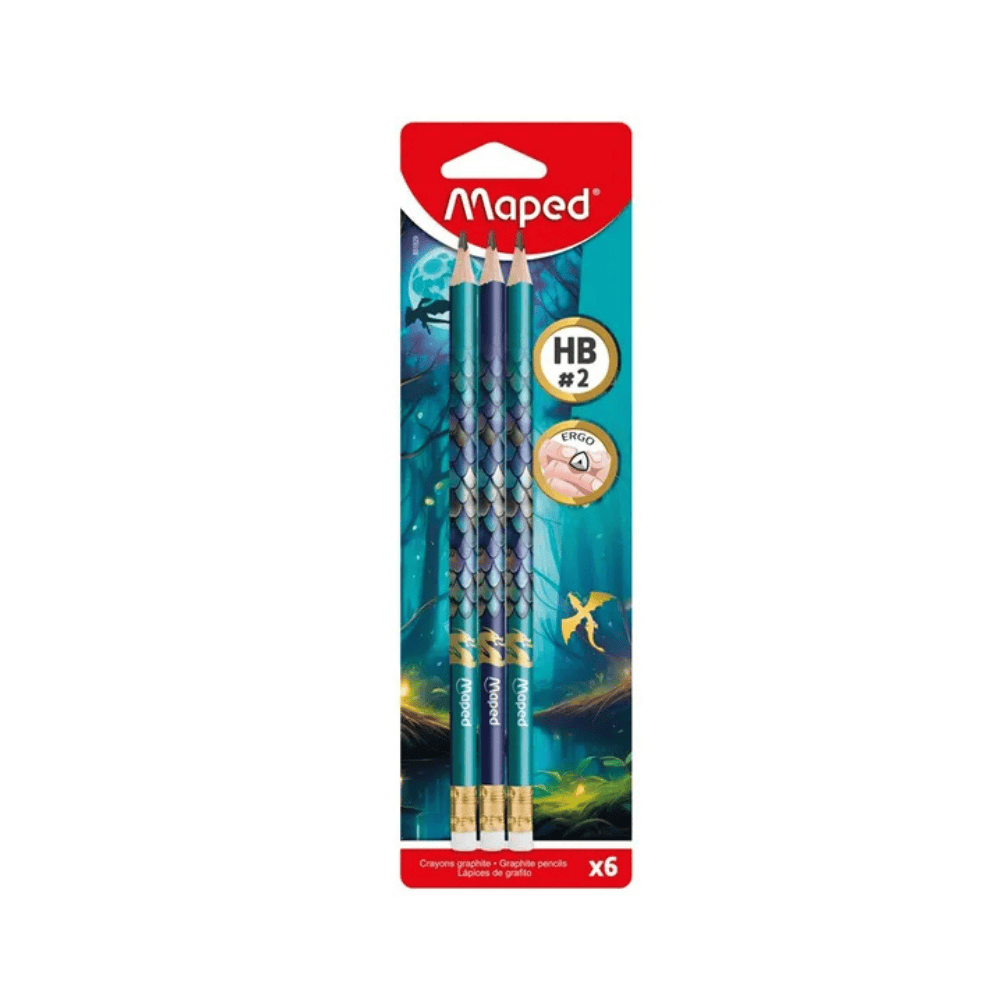 Maped Lot de 6 Crayons à Papier Maped Dragon avec Gomme