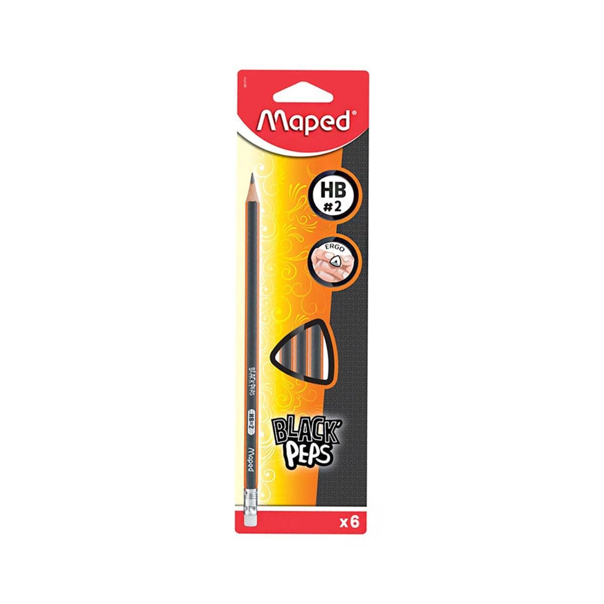 Maped Lot de 6 crayons Black'Peps HB avec enbout gomme de MAPED