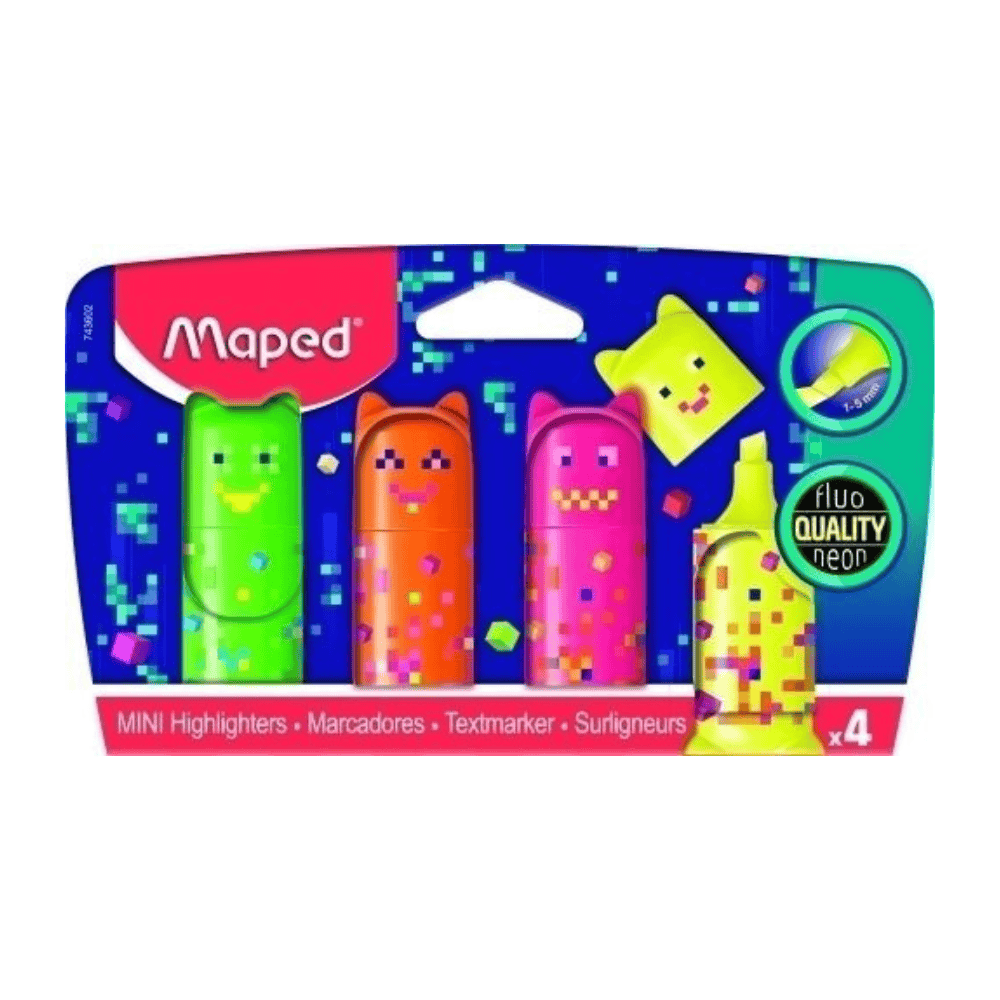 Maped Set de 4 Surligneur Pocket Pixel Party Maped