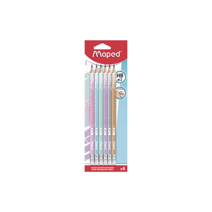Maped Set de 6 Crayons Graphite Glitter Déco HB Gomme