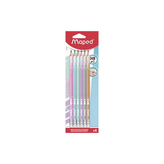 Maped Set de 6 Crayons Graphite Glitter Déco HB Gomme