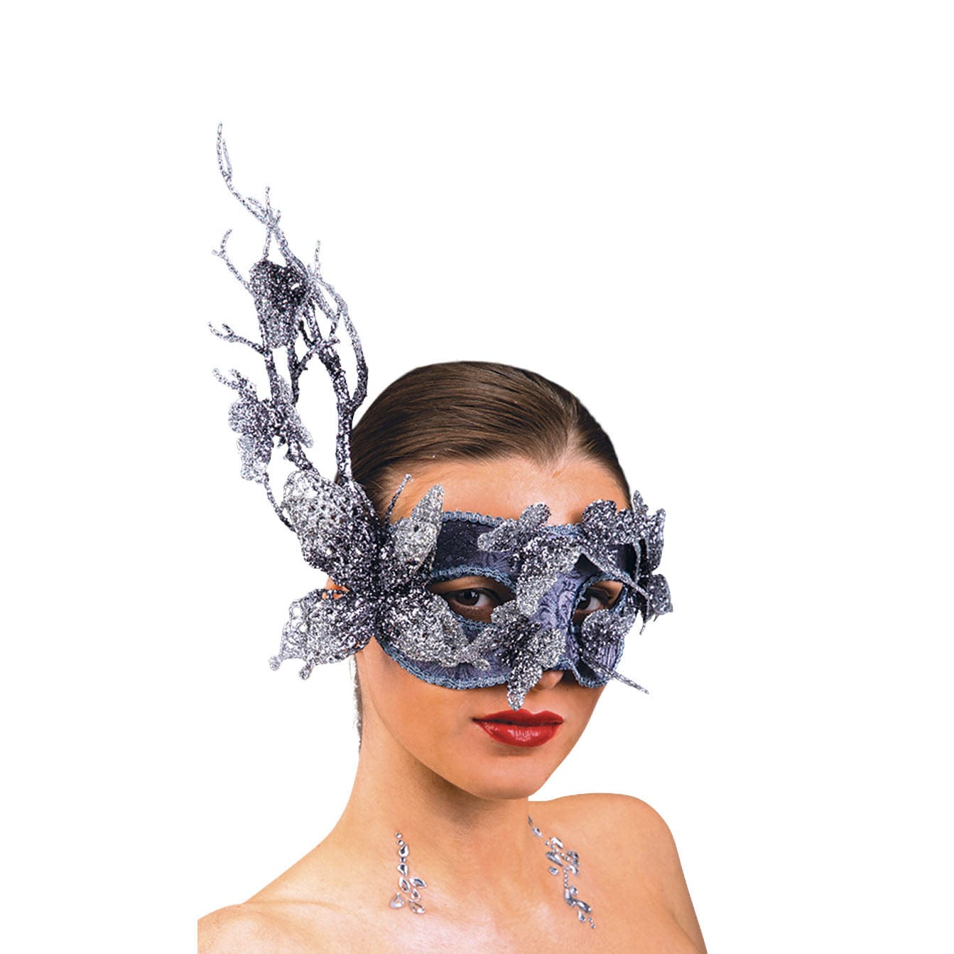 MASQUE Gris Masque Venise papillon avec paillettes