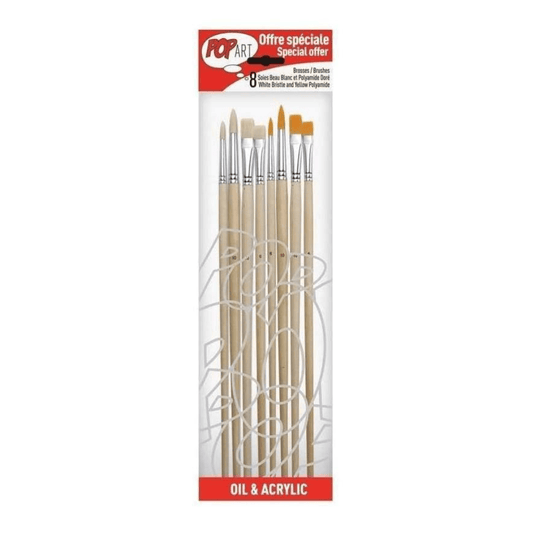 PEBEO Pébéo Set de 8 Pinceaux Polyamide et Soie – Peinture & Loisirs Créatifs