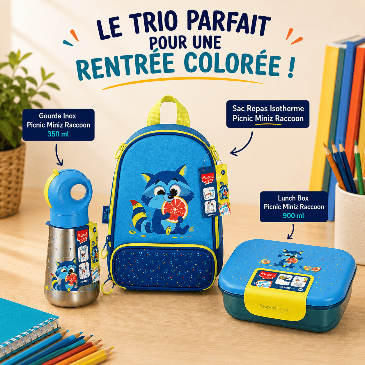 Picnic Pack Rentrée Raccoon Trio Déjeuner Miniz